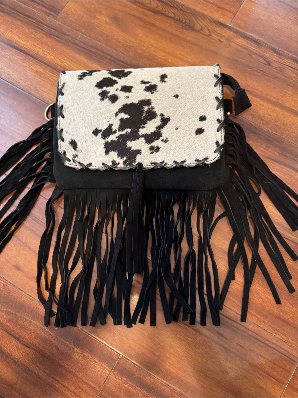 Source Unknown Black Suede Crossbody with Black & White Haircalf Flap